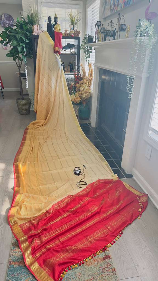 Coffee Mocha 2D Ombré with Deep Maroon Pallu Pure Mysore Silk Handloom Saree - My Store