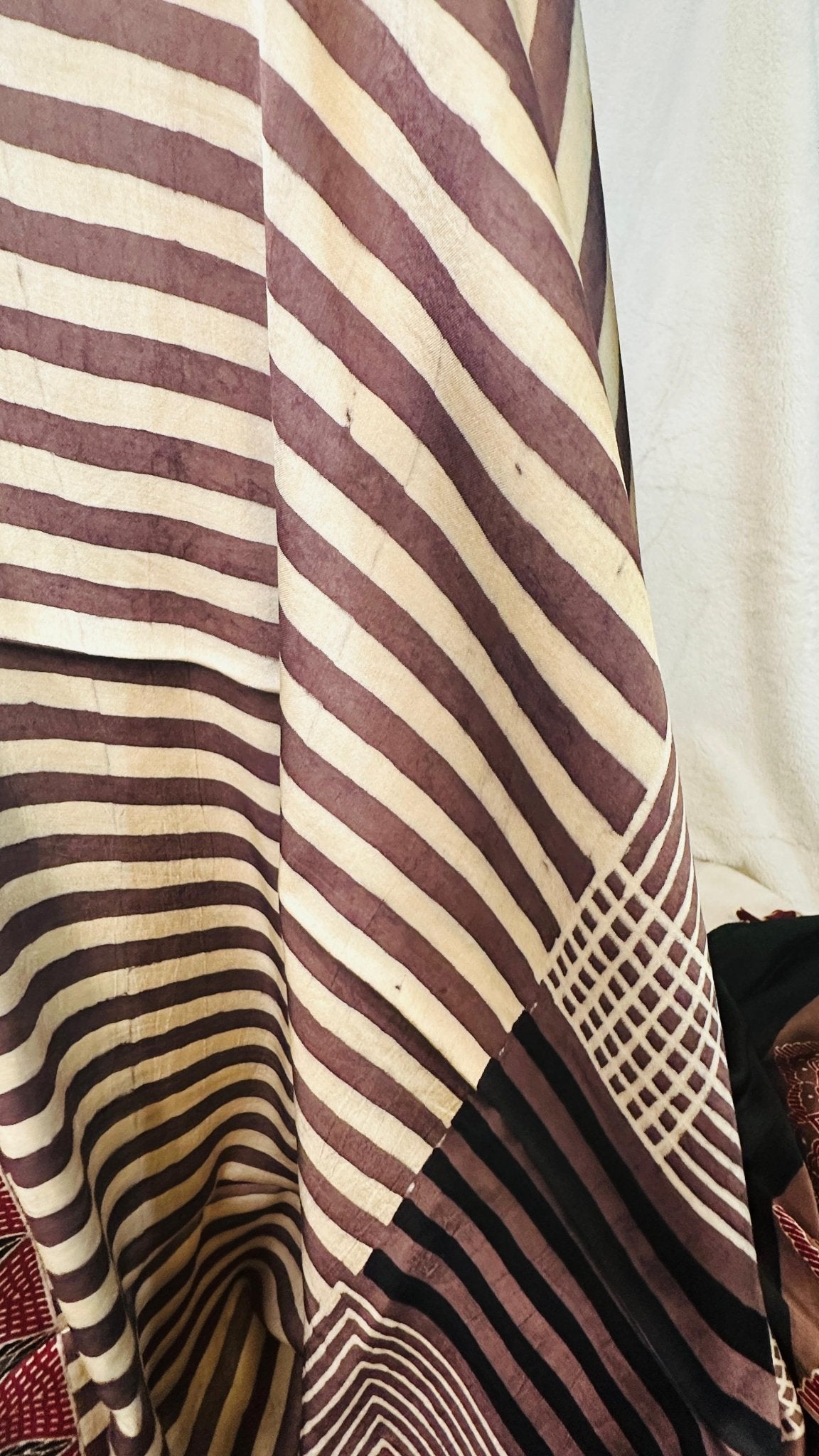 Coffee Mocha Ajrakh natural dye Hand block print pure Modal silk saree - My Store