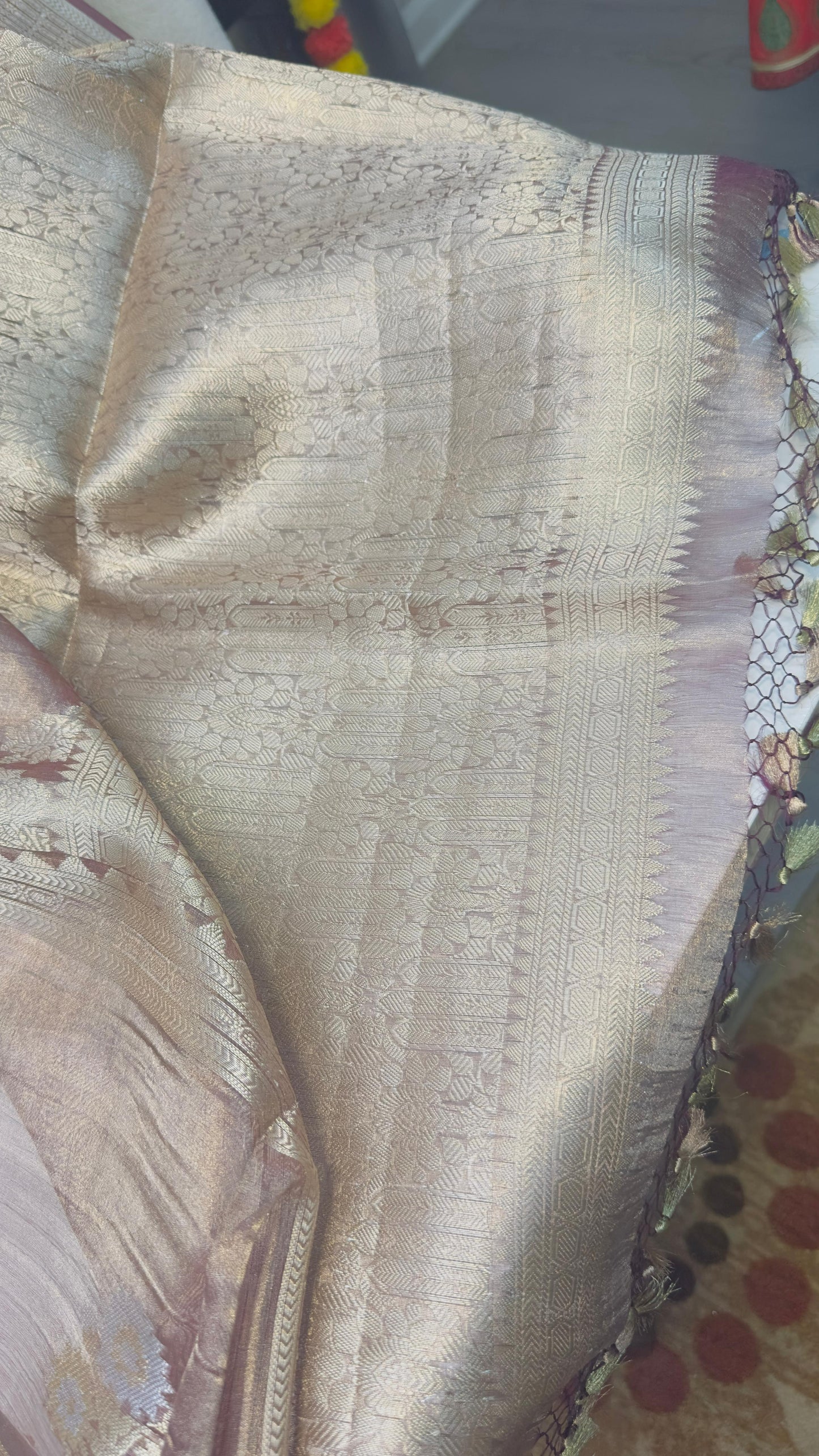 Dusky brown pure tissue Banarasi handloom silk saree