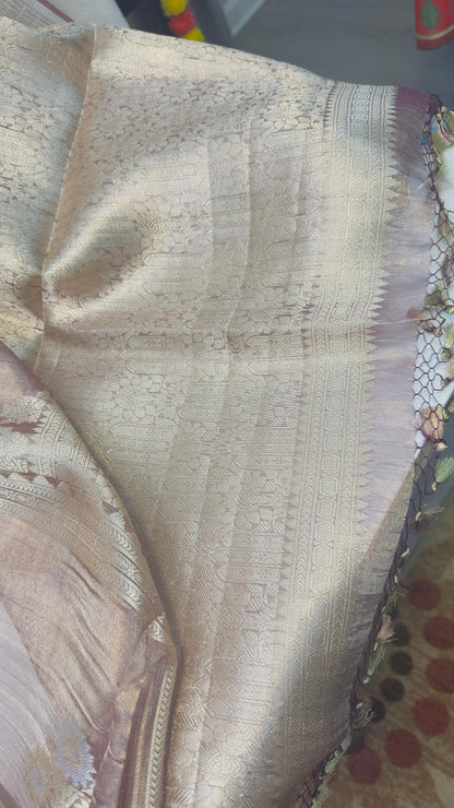 Dusky brown pure tissue Banarasi handloom silk saree