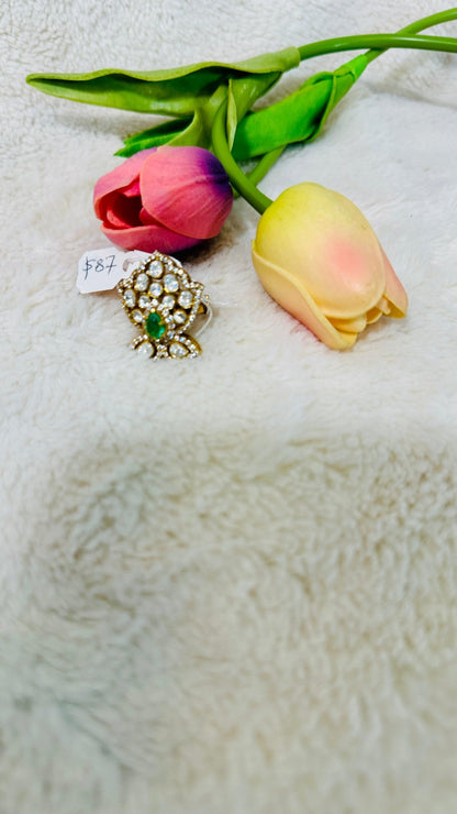 Emerald Green Statement 92.5 silver finger Ring embellished with real Moisonite & CZ Stone - My Store