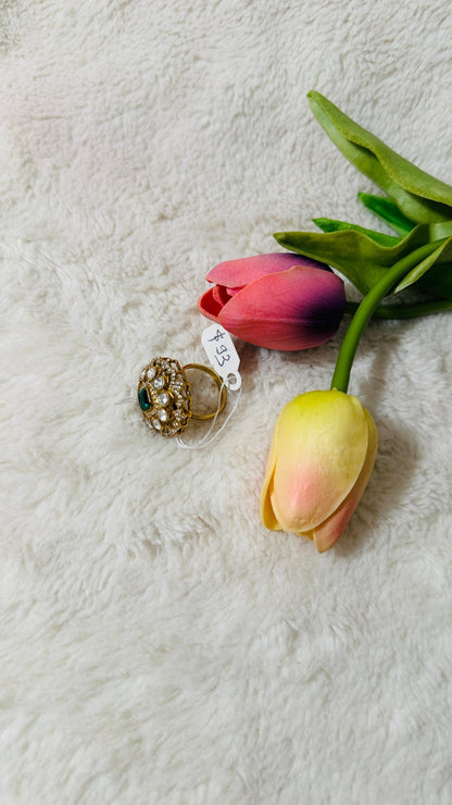 Emerald Green Statement 92.5 silver finger Ring embellished with white semiprecious Stone - My Store