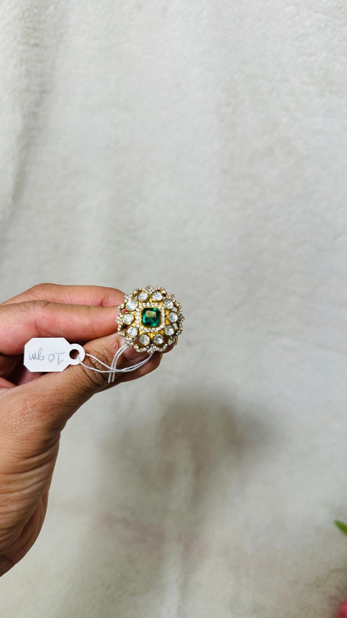 Emerald Green Statement 92.5 silver finger Ring embellished with white semiprecious Stone - My Store