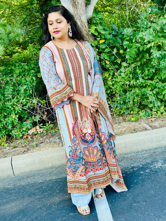 Grey pure Muslin kurta set highlighted with pearl, Cutdana & sequins handwork - My Store