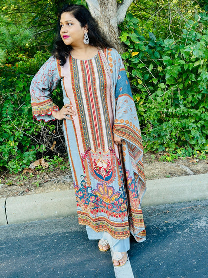 Grey pure Muslin kurta set highlighted with pearl, Cutdana & sequins handwork - My Store