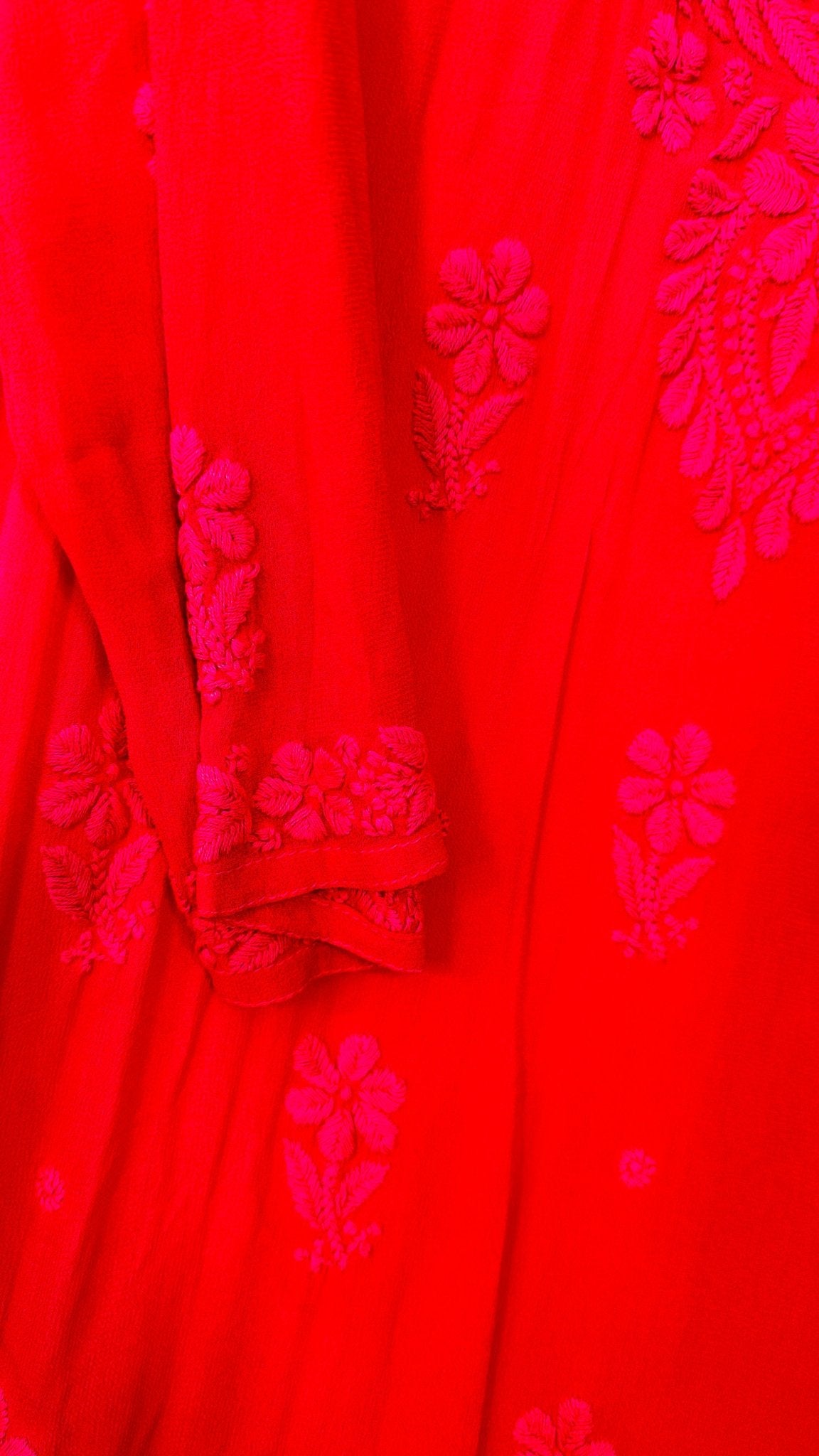 Hot pink tone on tone Viscose Chikankari Kurti with 3D Chikankari - My Store