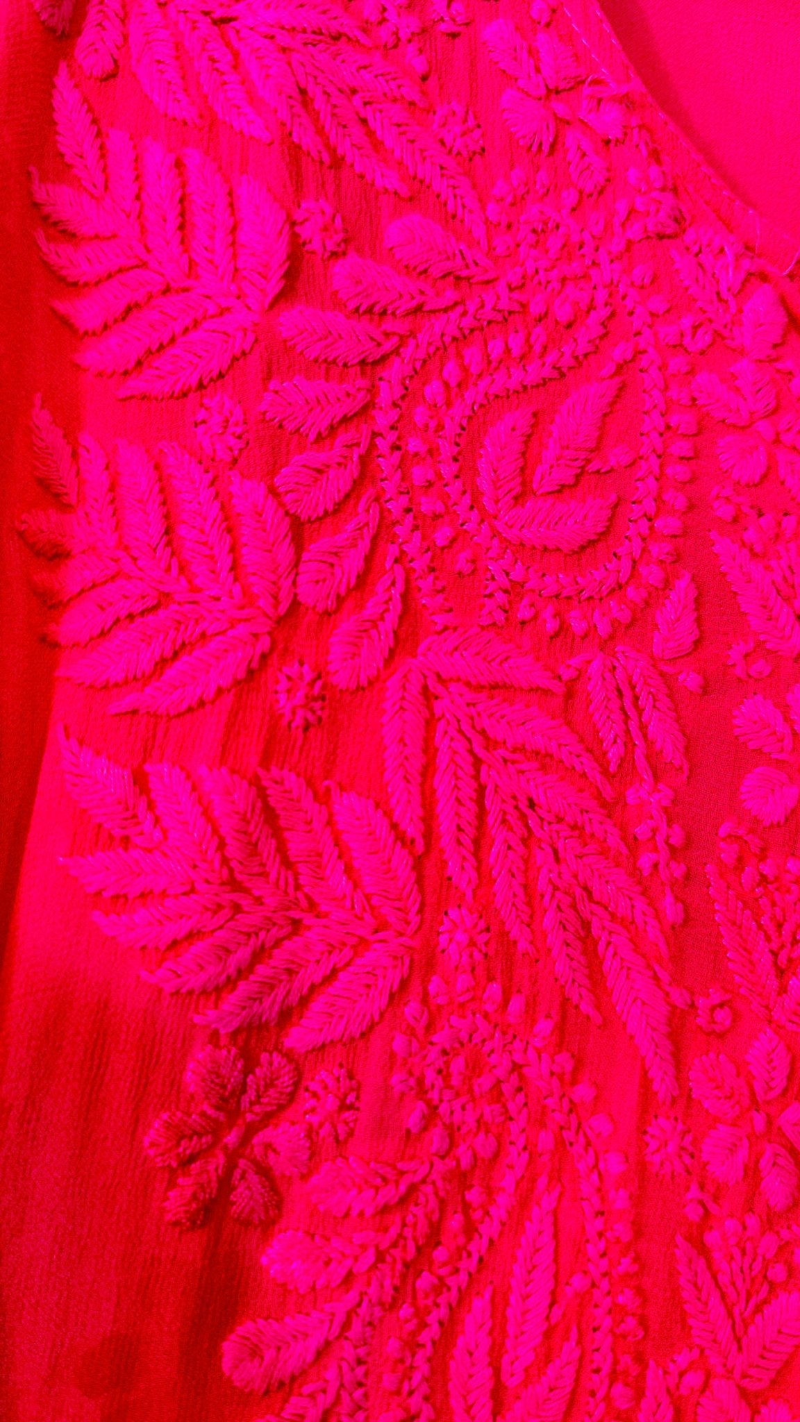 Hot pink tone on tone Viscose Chikankari Kurti with 3D Chikankari - My Store