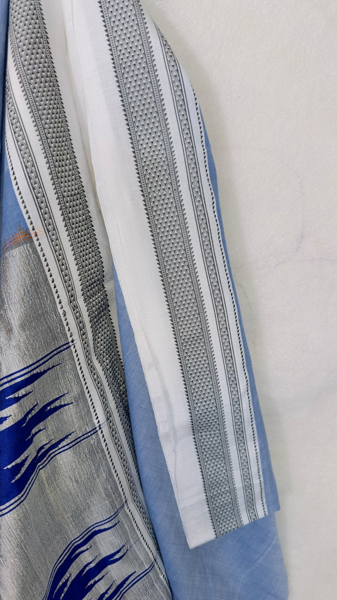 ILKAL Denim blue*White SICO ( Cotton*Silk ) handloom saree with Chikapars Border - My Store