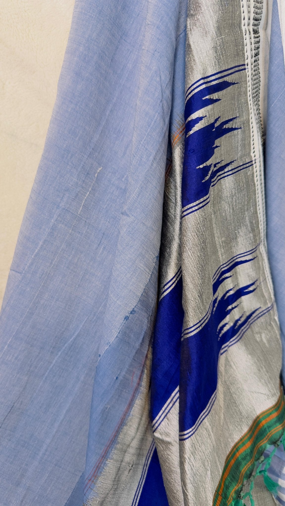 ILKAL Denim blue*White SICO ( Cotton*Silk ) handloom saree with Chikapars Border - My Store