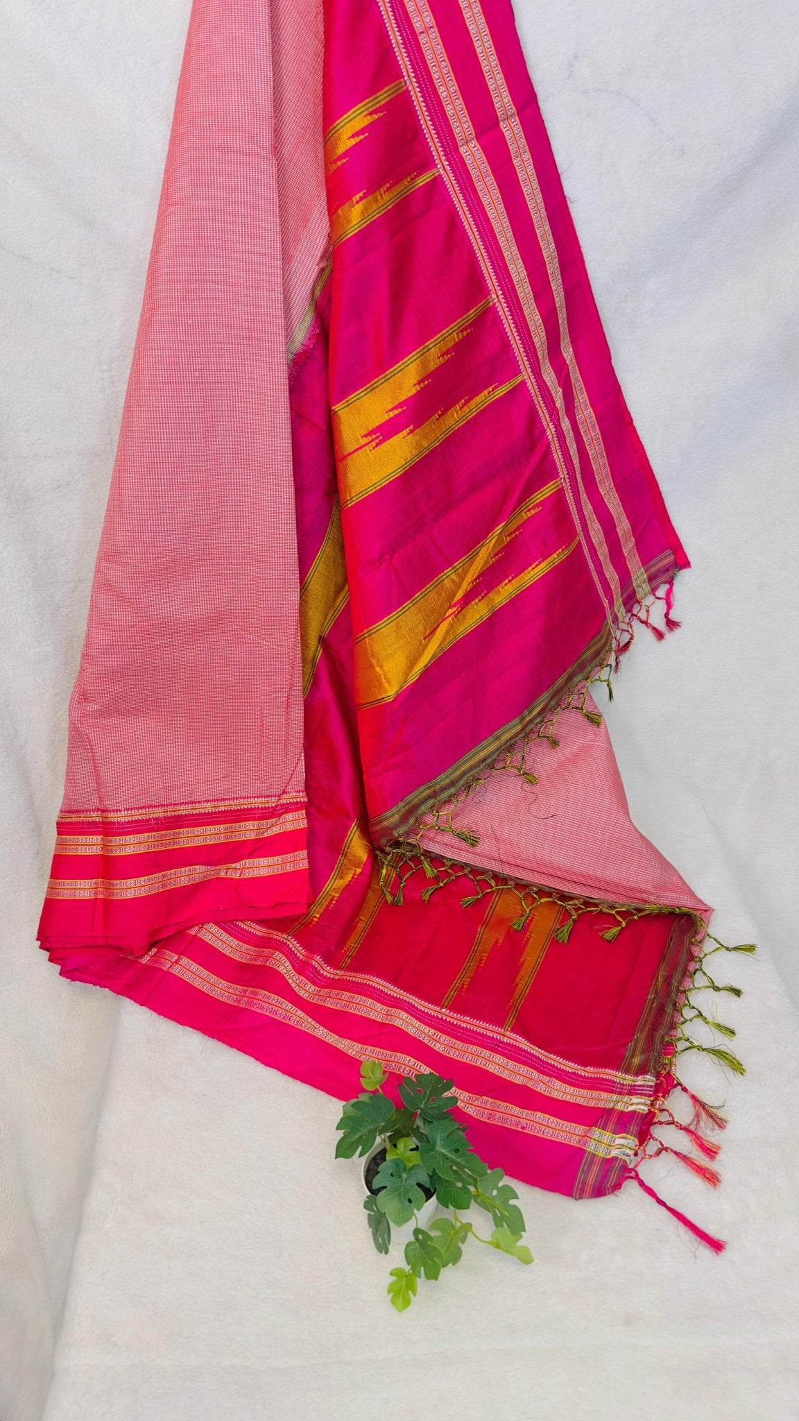 ILKAL Hot Pink Checkered SICO ( Cotton*Silk ) handloom saree with Chikapars Border - My Store