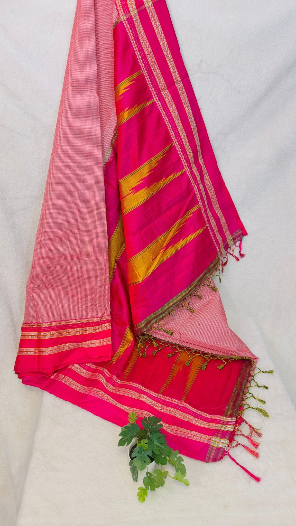 ILKAL Hot Pink Checkered SICO ( Cotton*Silk ) handloom saree with Chikapars Border - My Store