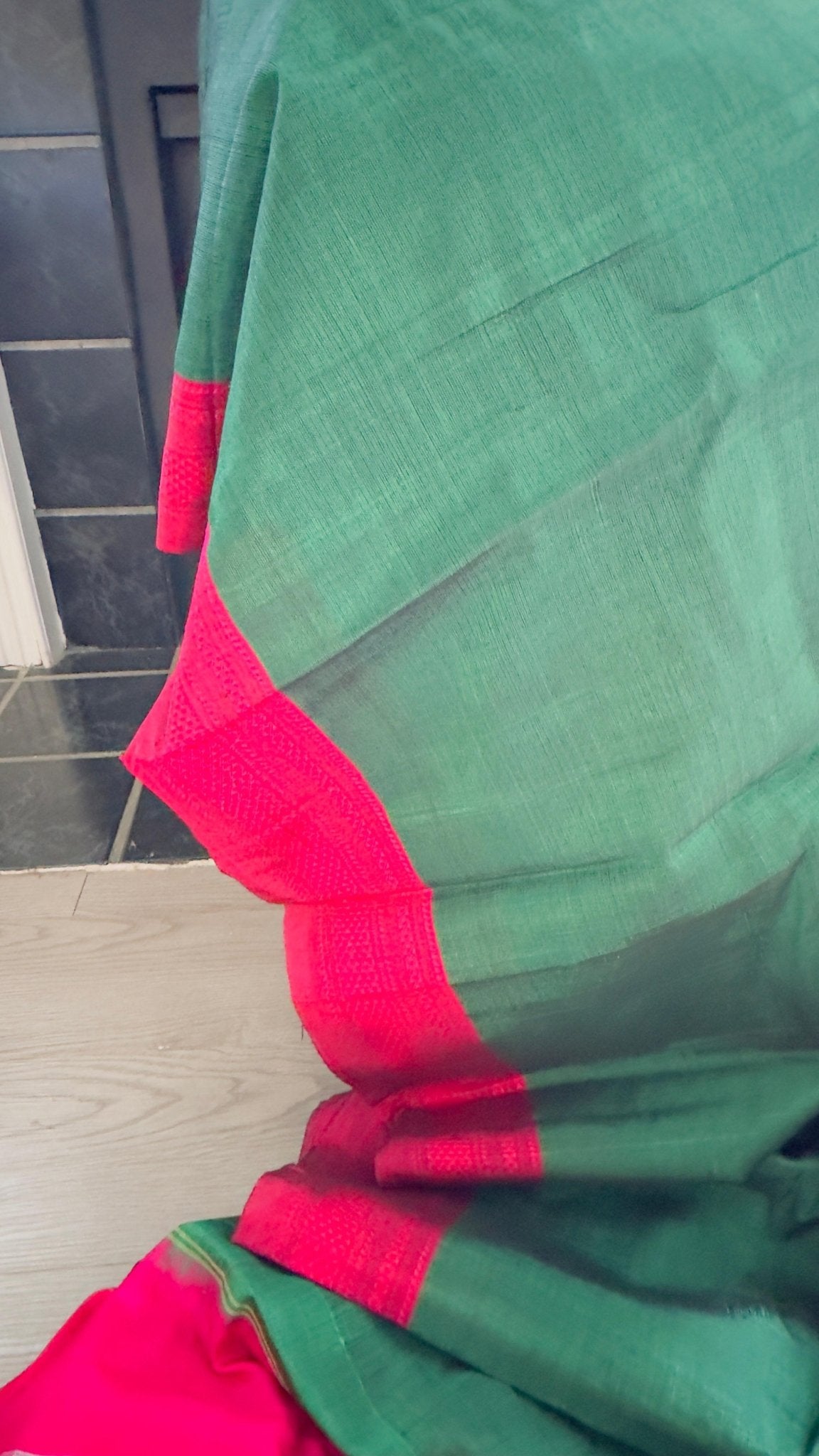 ILKAL Leaf green with hot pink border SICO ( Cotton*Silk ) handloom saree with Chikapars Border - My Store