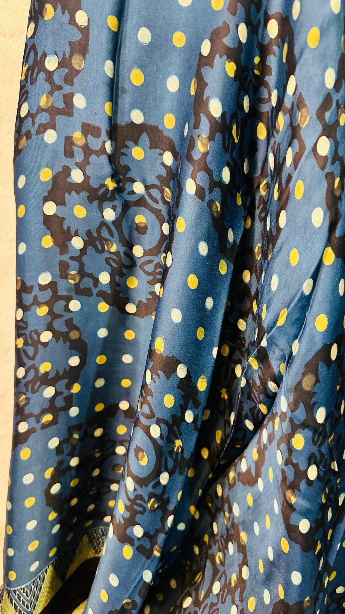 Indigo Ajrakh natural dye Hand block print pure Modal silk saree - My Store