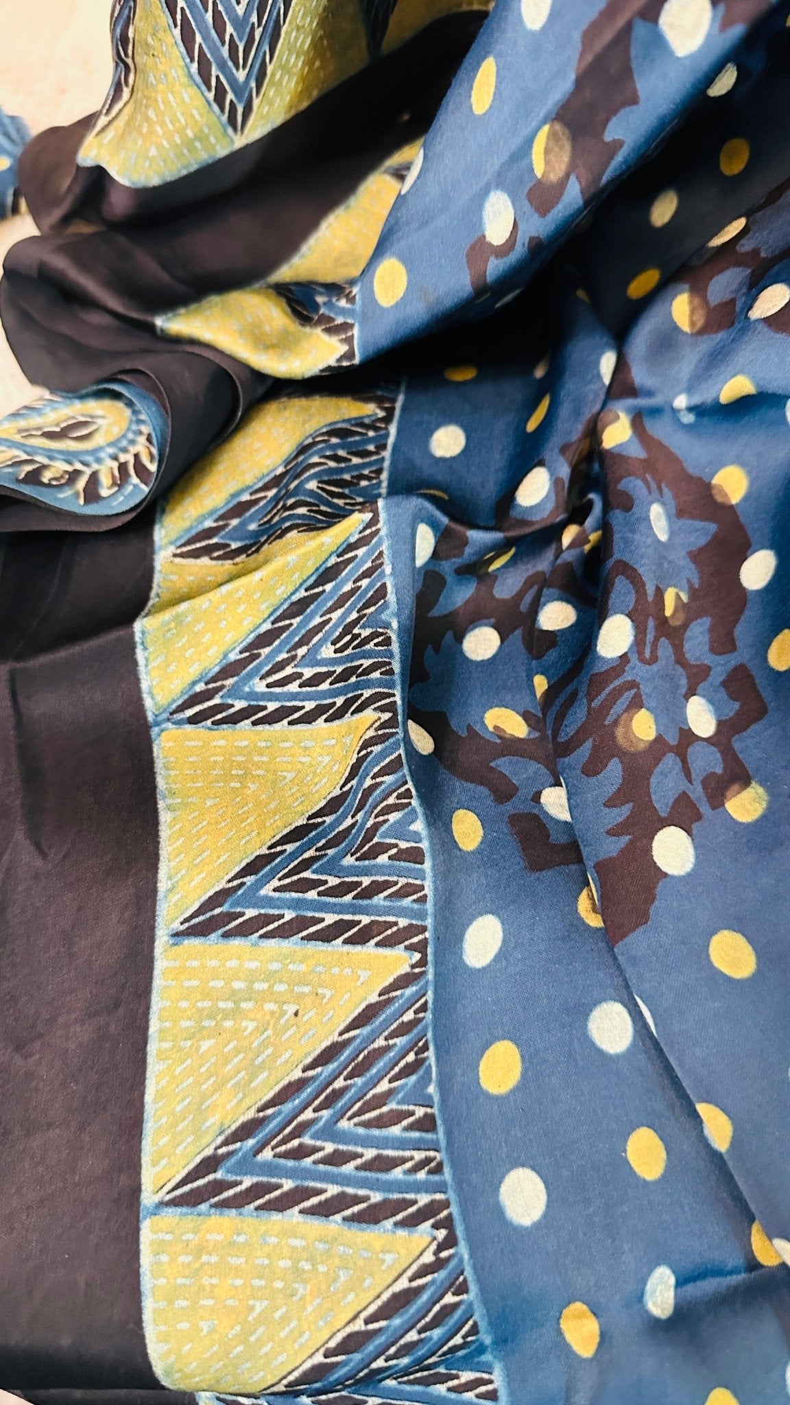 Indigo Ajrakh natural dye Hand block print pure Modal silk saree - My Store