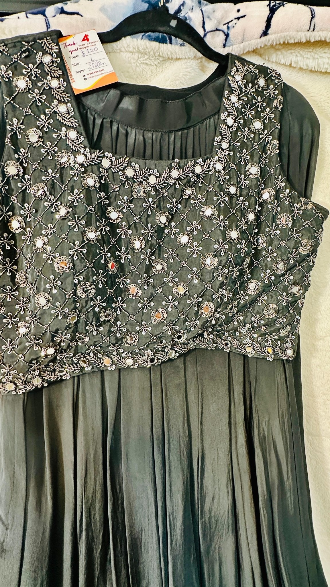 Jet Black designer Indowestern skirt set highlighted with sequins & Cutdana & mirror work - My Store