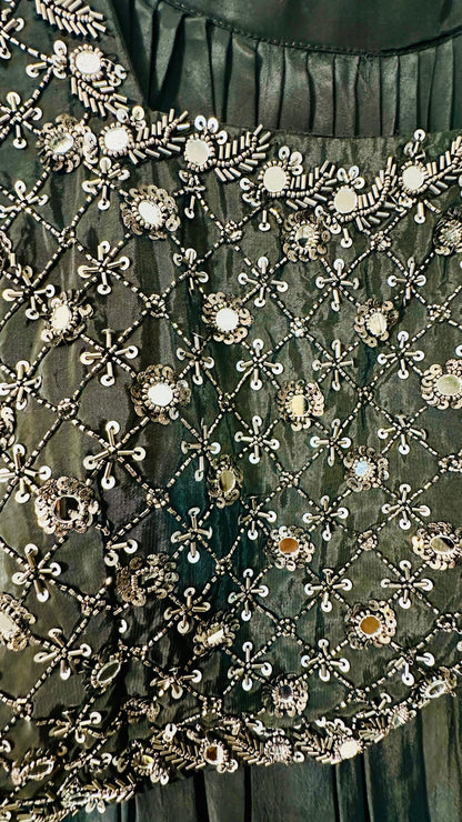 Jet Black designer Indowestern skirt set highlighted with sequins & Cutdana & mirror work - My Store