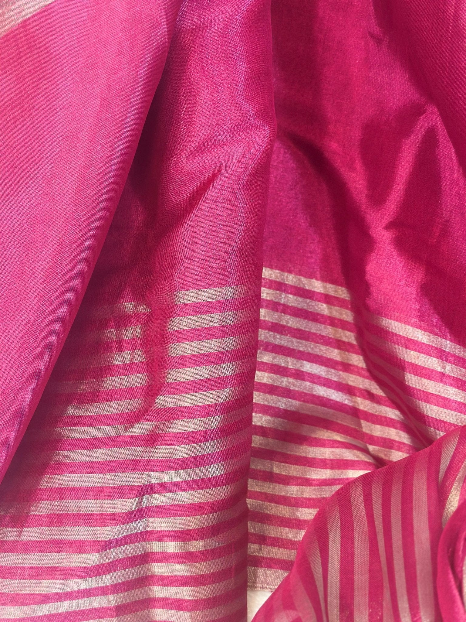 Magenta Pink pure Chanderi Pattu silk handloom Saree - My Store