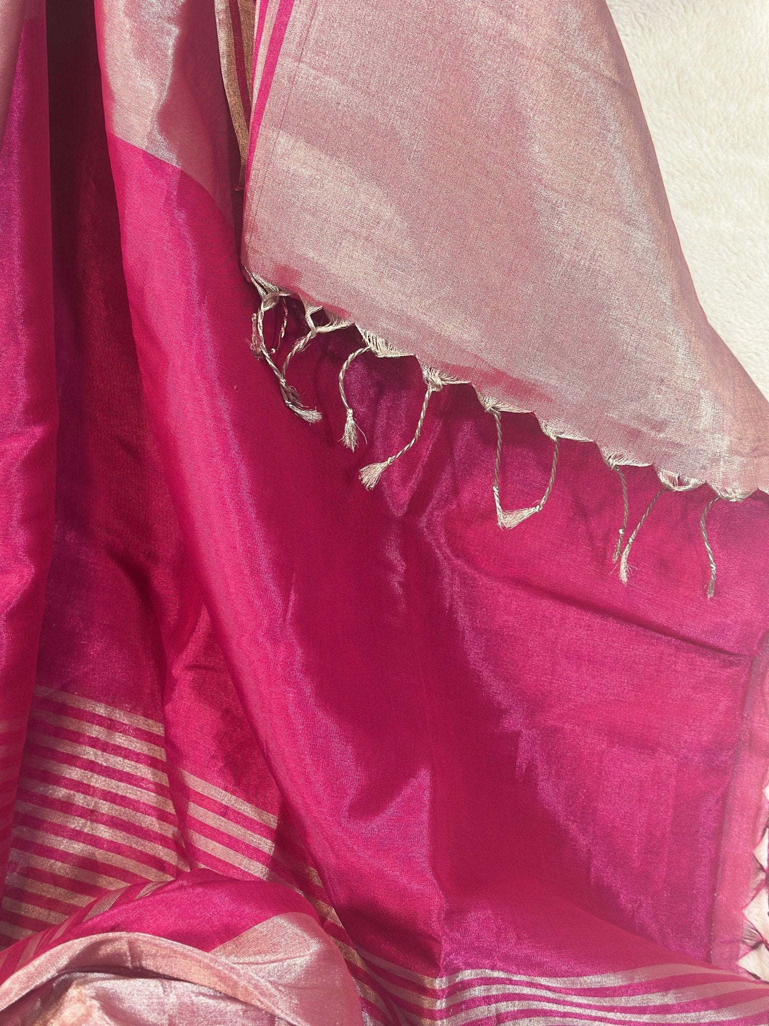 Magenta Pink pure Chanderi Pattu silk handloom Saree - My Store