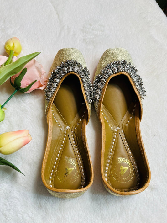 Mat gold Premium designer pure leather Jutti with double cushion and highlighted with all handwork - My Store