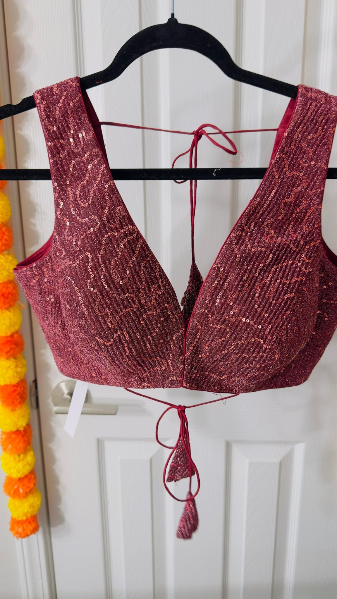 Onion Pink Designer shimmer sequins blouse with Back adjustable Dori ( can open till size 42 ) - My Store