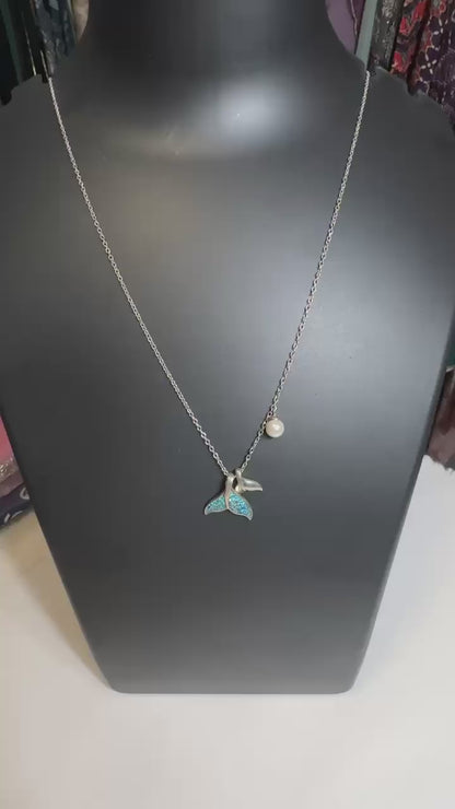 Pure 92.5 Silver Necklace Turquoise setting with fresh water pearl