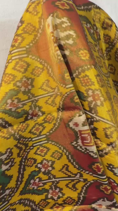 Mustard Yellow pure tissue silk semi double Patan Patola Handloom Saree