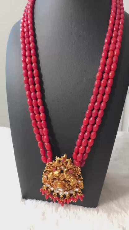 Pure 92.5 Silver with Gold polish Elephant pendant embellishment with Coral beads & Polki  Kundan beads