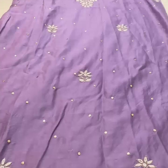 Parrot green pure Mulchanderi Mukaish suit highlighted with pearl & Cutdana handwork