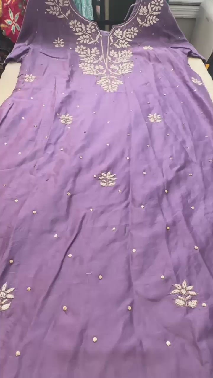 Parrot green pure Mulchanderi Mukaish suit highlighted with pearl & Cutdana handwork