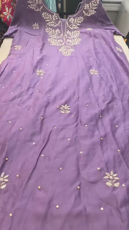 Parrot green pure Mulchanderi Mukaish suit highlighted with pearl & Cutdana handwork