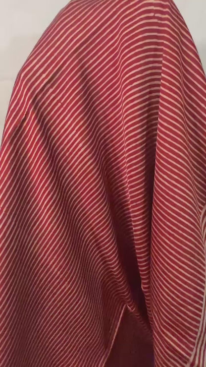Red Stripe Ajrakh natural dye Hand block print pure Modal silk saree