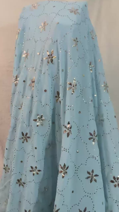 Sky blue Pure Georgette Chikankari saree with pearl & Pitta kamdani mukaish handwork