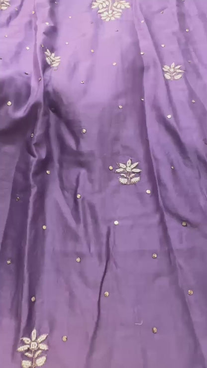 Lilac pure Mul chanderi Mukaish suit highlighted with mukaish & pearl handwork