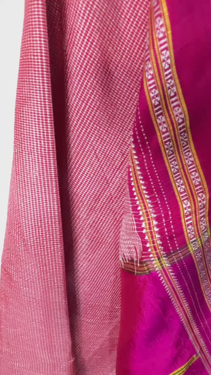 ILKAL Hot Pink Checkered SICO ( Cotton*Silk ) handloom saree with Chikapars Border