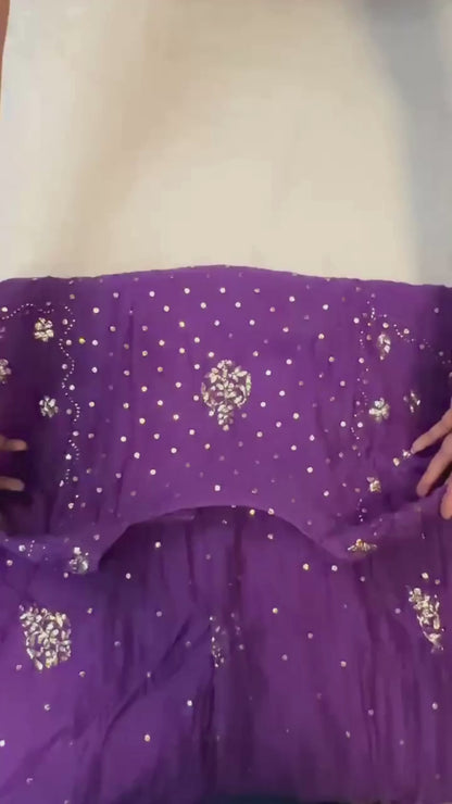 Purple pure Mulmul Chikankari gown suit highlighted with handwork Mukaish pitta