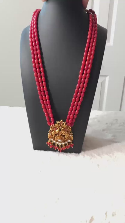 Pure 92.5 Silver with Gold polish Elephant pendant embellishment with Coral beads & Polki  Kundan beads