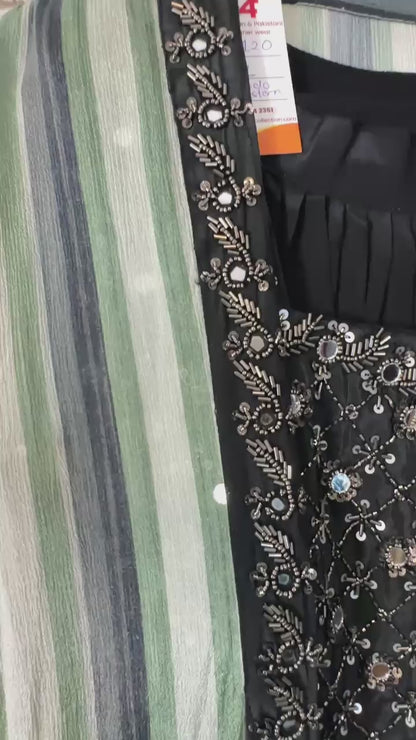 Jet Black designer Indowestern skirt set highlighted with sequins & Cutdana & mirror work