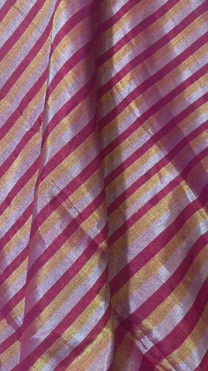 Red with Golden*Silver pure Chanderi Pattu silk handloom Saree