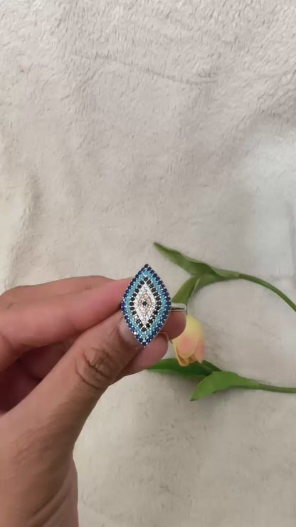 Nano Turquoise Black polish 92.5 silver finger Ring embellished with CZ  Stone