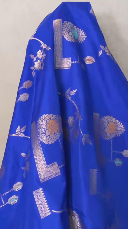 Royal Blue Pure Katan by katan handloom silk Banarasi saree