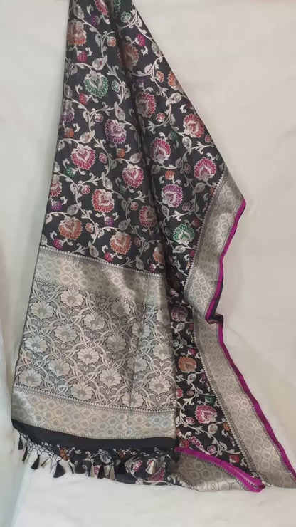 Black Pure Katan by katan tilfi meenakari Jungla Handloom silk saree