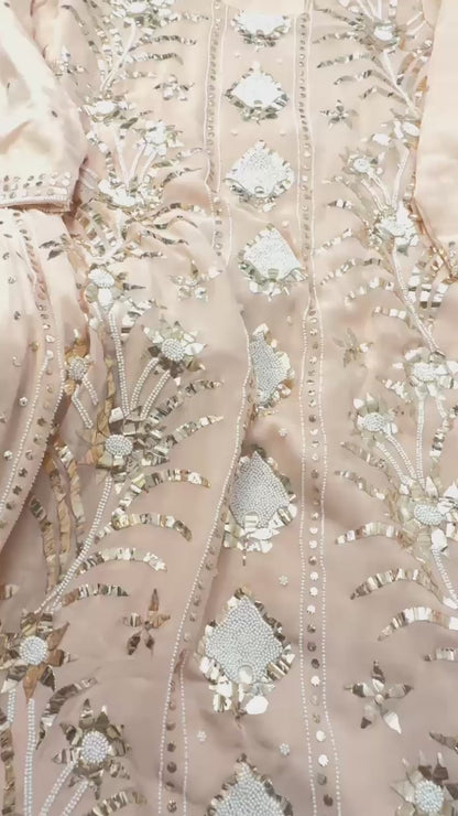 Beige Mocha pure Viscose georgette Mukaish pitta and pearl handwork suit