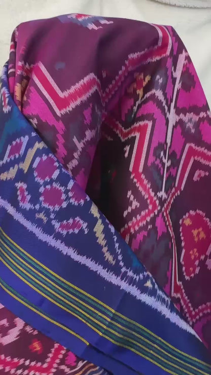 Wine pure Mulberry silk semi double Patan Patola Handloom Saree