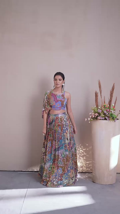 Multicoloured designer Sequins Lehenga  highlighted with all  sequins & Cutdana