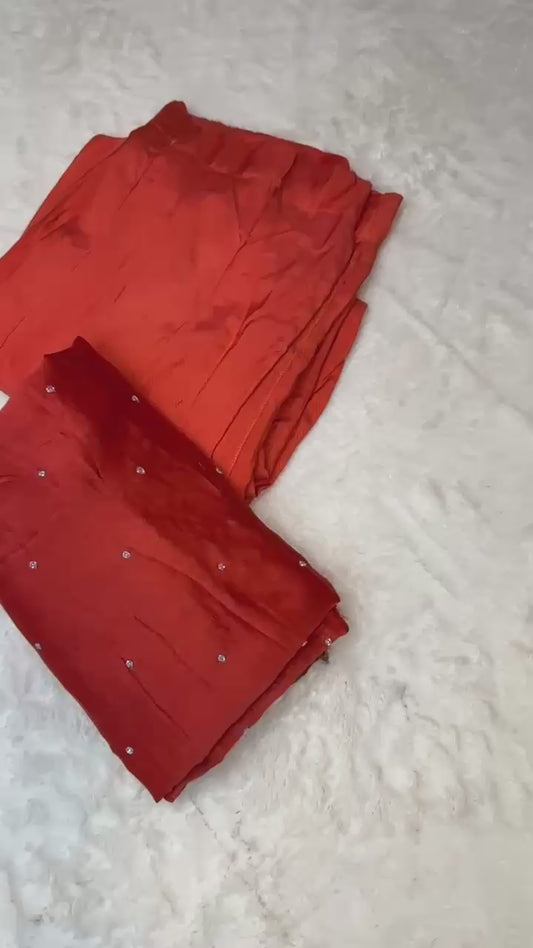 Orange  pure Mul chanderi Mukaish suit highlighted with mukaish & pearl handwork