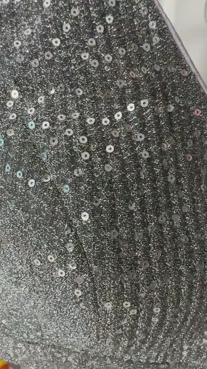 Metallic Grey Designer shimmer sequins blouse with Back adjustable Dori  ( can open till size 42 )