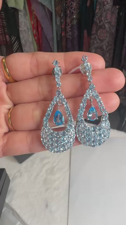 Pure 92.5 Silver Blue topaz  Earrings embellished with semiprecious Blue topaz stone and CZ