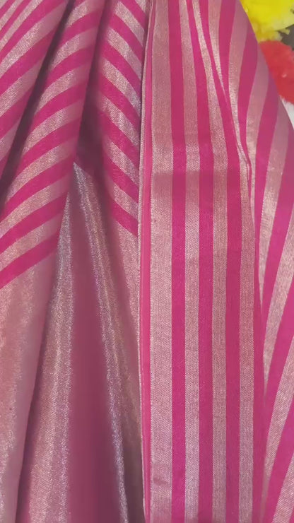 Magenta Pink pure Chanderi Pattu silk handloom Saree