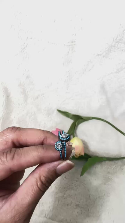 Nano Turquoise Black polish 92.5 silver finger Ring embellished with CZ  Stone