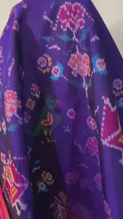 Royal Blue pure Mulberry silk semi double Patan Patola Handloom Saree
